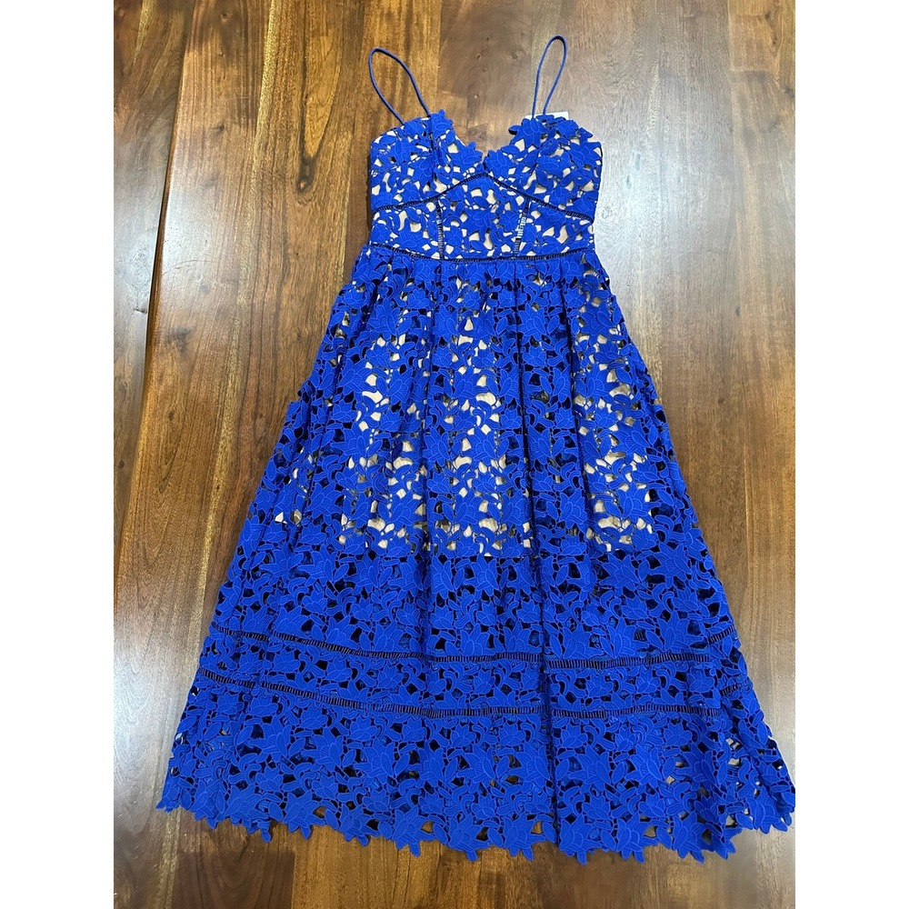 SELF-PORTRAIT Cobalt Azaelea Guipure Lace Midi Size 4 NWT